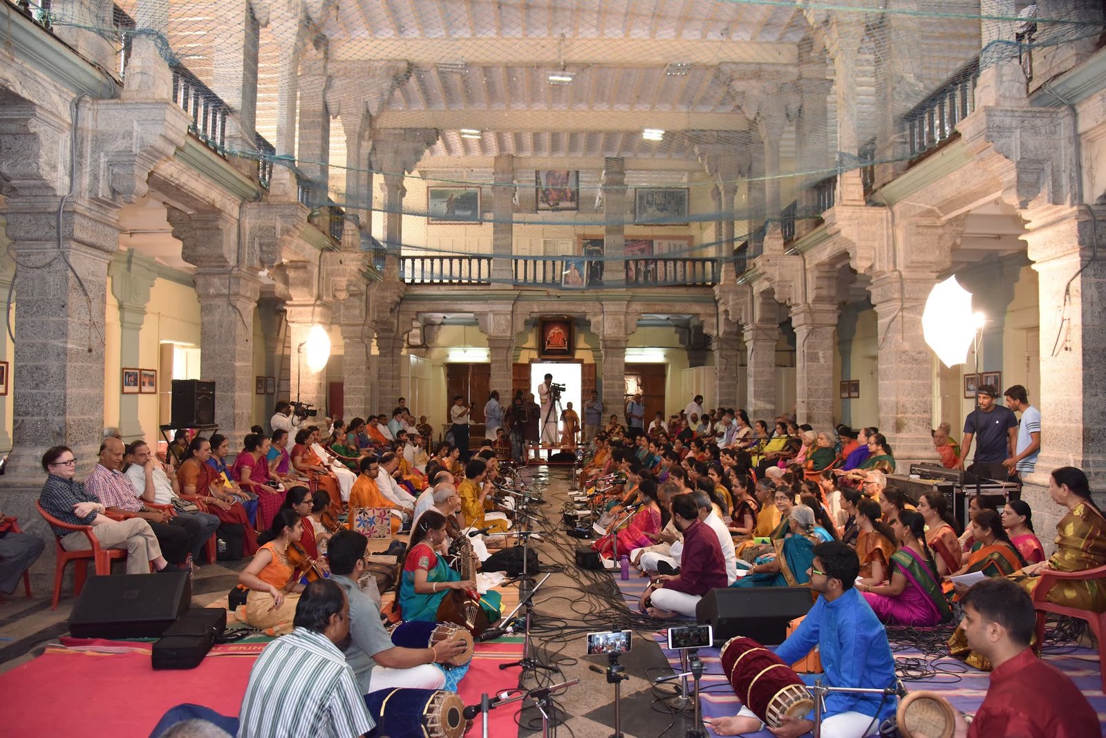 Devotees and musicians in the hall of the Sringeri Shankara Matha, Bengaluru