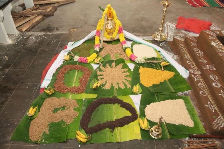 Grains laid out for the ritual