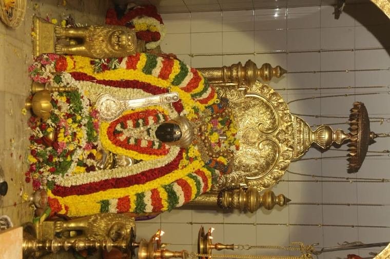 The deity, garlanded