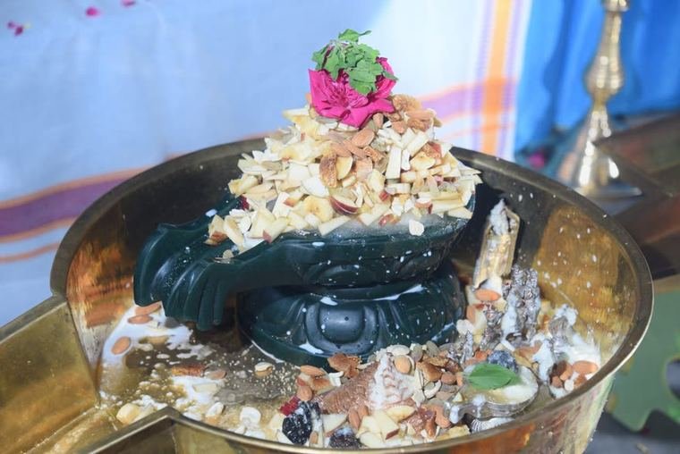 The linga heaped with fruit and grain