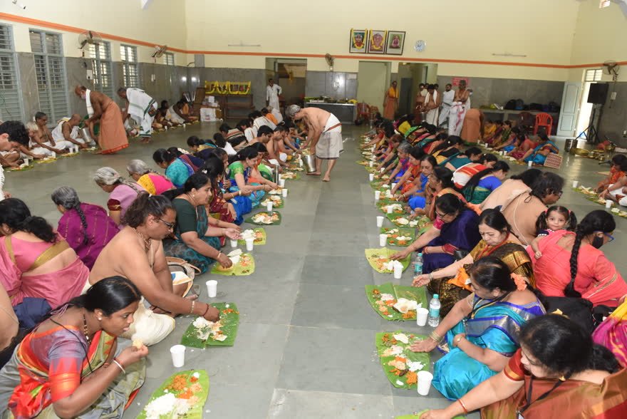 Annadanam — prasadam served on the banana leaf