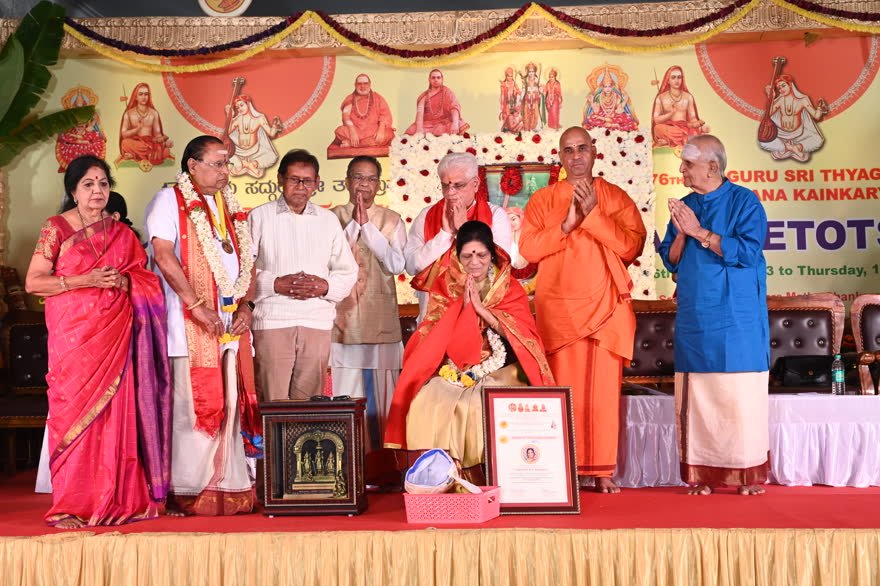 An elder honoured at the Sangeethotsava